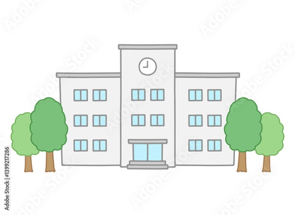 Obraz 学校の校舎と木