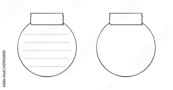 Fototapeta Hand drawn round memo paper sheet set, sticky note, reminder, to do list, sticky tape. Bullet journal elements in line art doodle style.