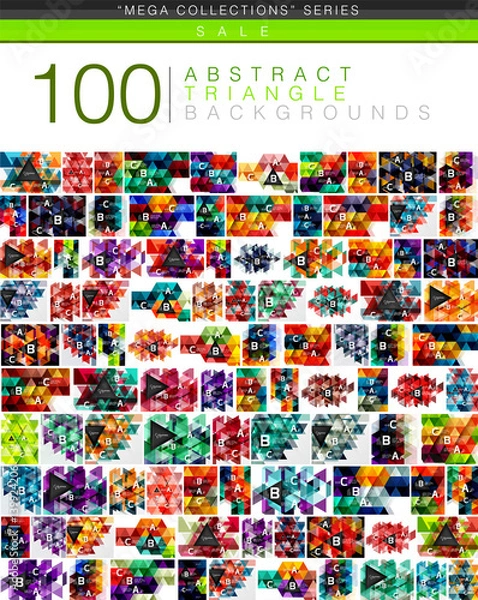 Fototapeta Mega collection of 100 triangle abstract backgrounds