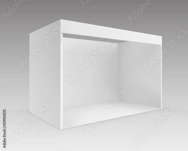 Fototapeta Vector White Blank Indoor Trade exhibition Booth Standard Stand for Presentation in Perspective Isolated on Background