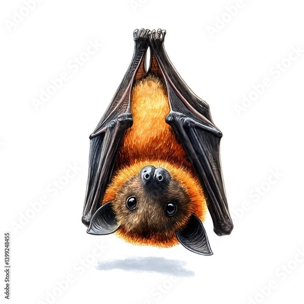 Obraz Tiny bat hanging upside down cartoon