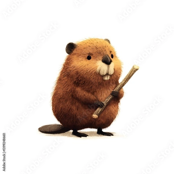 Obraz Tiny beaver holding stick cartoon