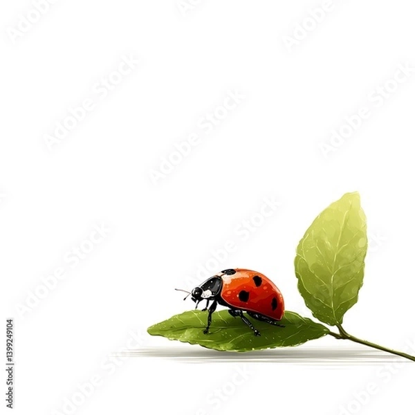 Obraz Cartoon ladybug on plant leaf