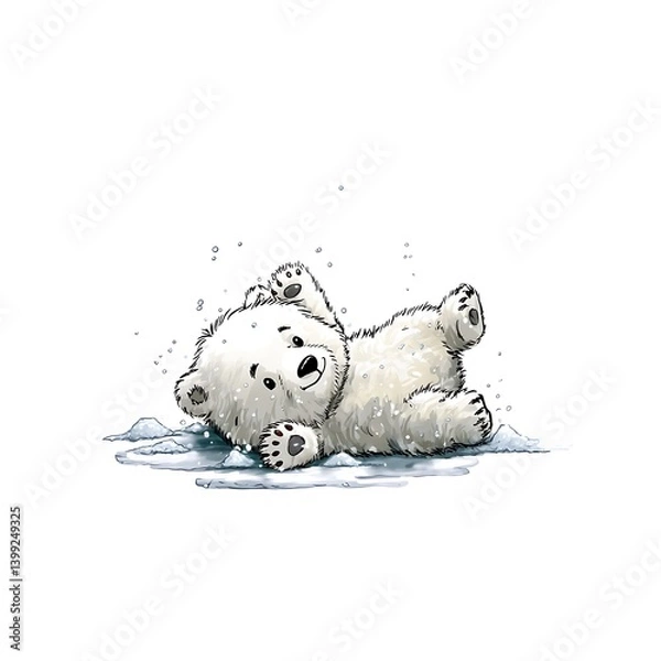 Obraz Cartoon baby polar bear playing