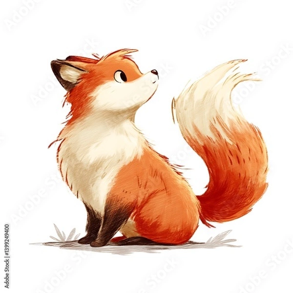 Obraz Small fox kit in forest cartoon