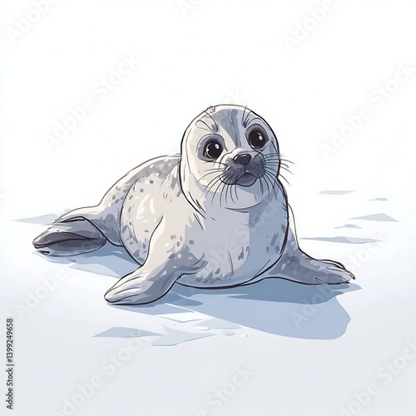 Obraz Tiny seal pup on ice cartoon
