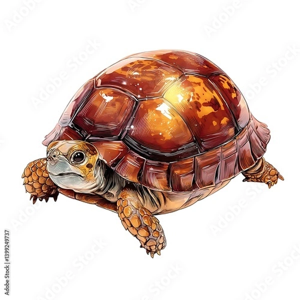 Obraz Cartoon baby turtle with glossy shell