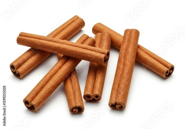 Obraz A group of cinnamon sticks are displayed on a white surface in a simple and clean composition style