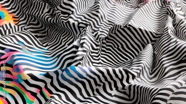 Fototapeta Abstract textile design with optical illusion stripes and vibrant colors.