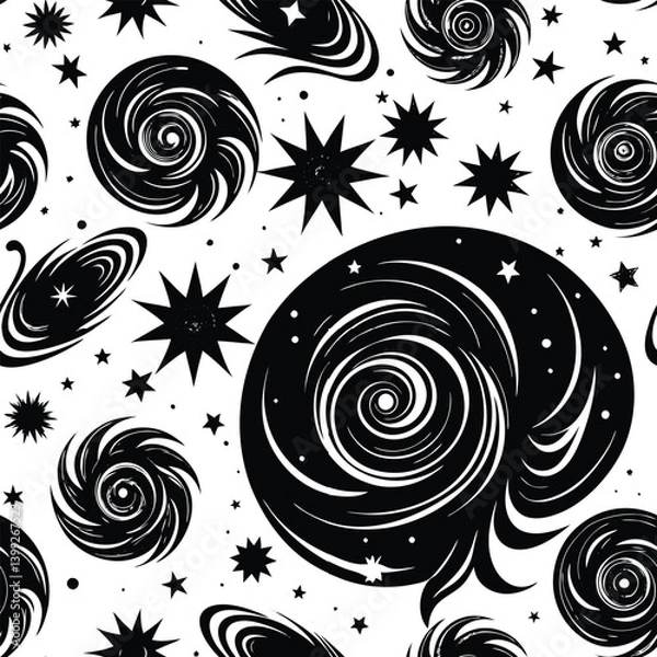Fototapeta Black and White Abstract Space Seamless Pattern