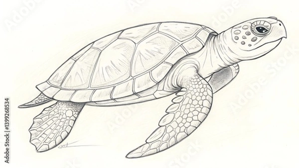 Fototapeta Turtle one line continuous Line art outline isolated on white background Vector illustration
