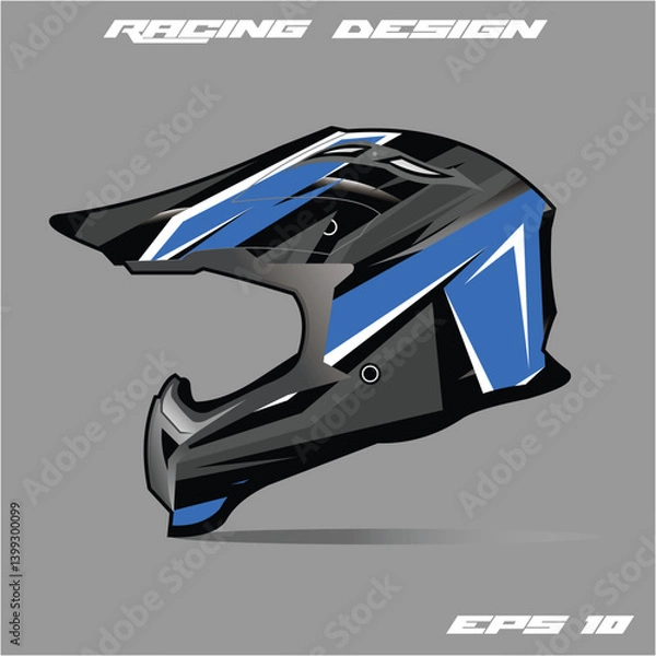 Fototapeta Racing helmet design showcasing sleek lines and vibrant colors on a gray background