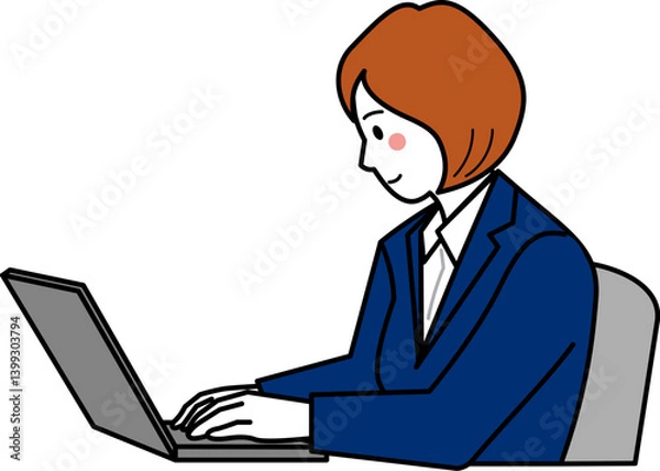 Fototapeta 横から見たパソコンを操作する女性