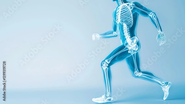 Fototapeta transparent human skeleton running in dynamic pose, showcasing skeletal structure and movement