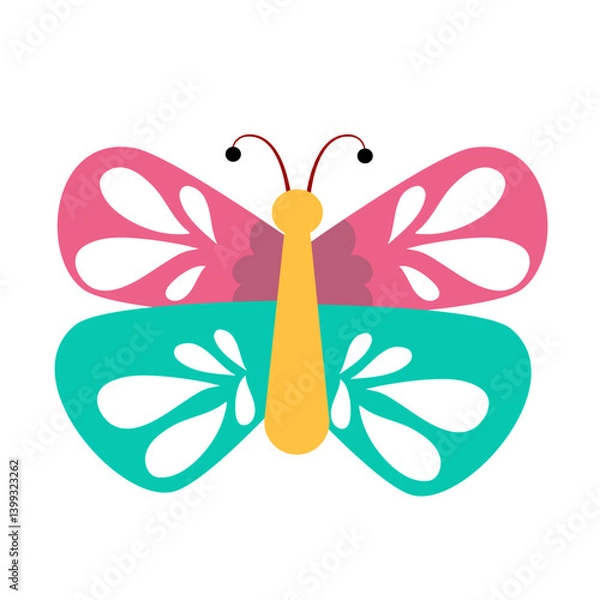 Obraz Whimsical Teal and Pink Butterfly with Abstract Floral Wings