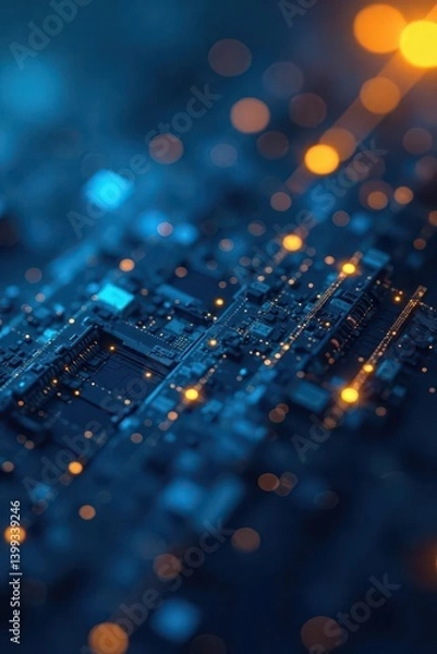 Obraz Abstract blue & yellow geometric pattern; tech background , bold, trendy