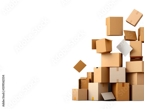 Fototapeta Stacked cardboard boxes in dynamic arrangement