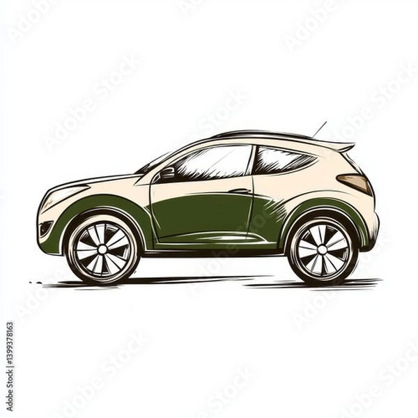 Fototapeta Beige and Olive Green Compact SUV Sketch, Generative AI.