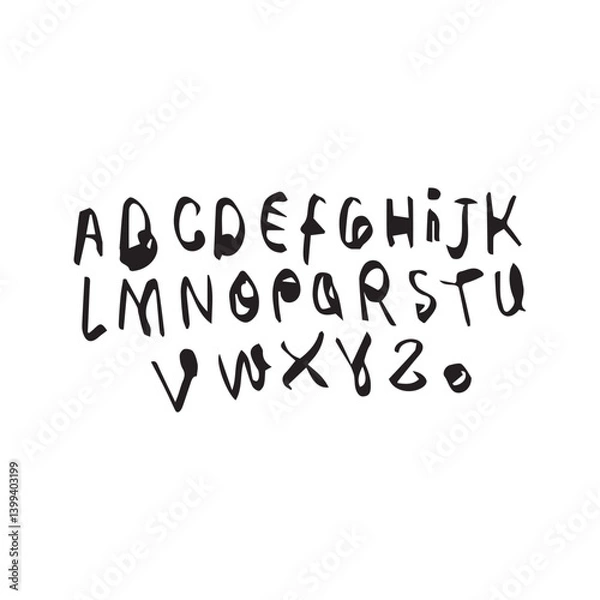 Obraz dry brush alphabet font set made by real brush grunge style vector, Isolated vector set
