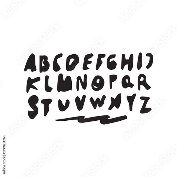Obraz dry brush alphabet font set made by real brush grunge style vector, Isolated vector set
