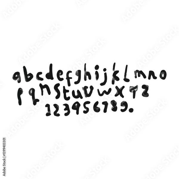 Obraz dry brush alphabet font set made by real brush grunge style vector, Isolated vector set