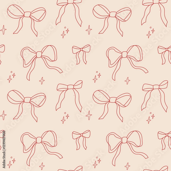 Fototapeta Festive seamless pattern featuring red bows