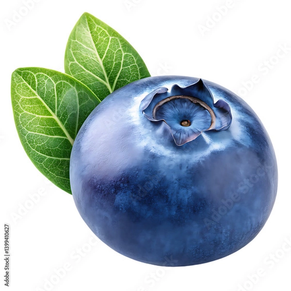 Fototapeta Blueberries with leaves on a white background showing fresh and ripe berries