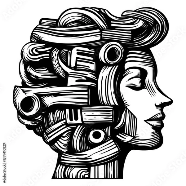 Obraz Elegant Profile of a Woman with Artistic Hair Design Elements