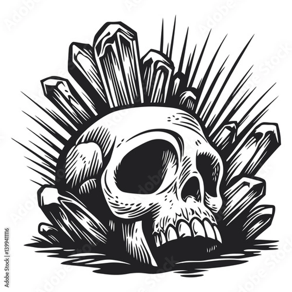 Obraz Intricate Skull Design Surrounded by Crystal-Like Shards and Spikes