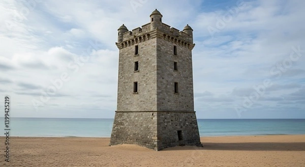 Fototapeta Stone Sentinel by the Sea AI Generated