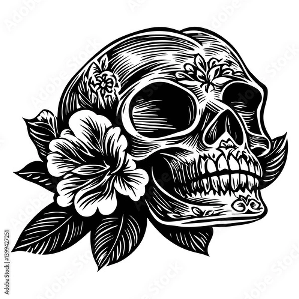 Obraz Intricate Skull Design with Floral Elements and Detailed Patterns