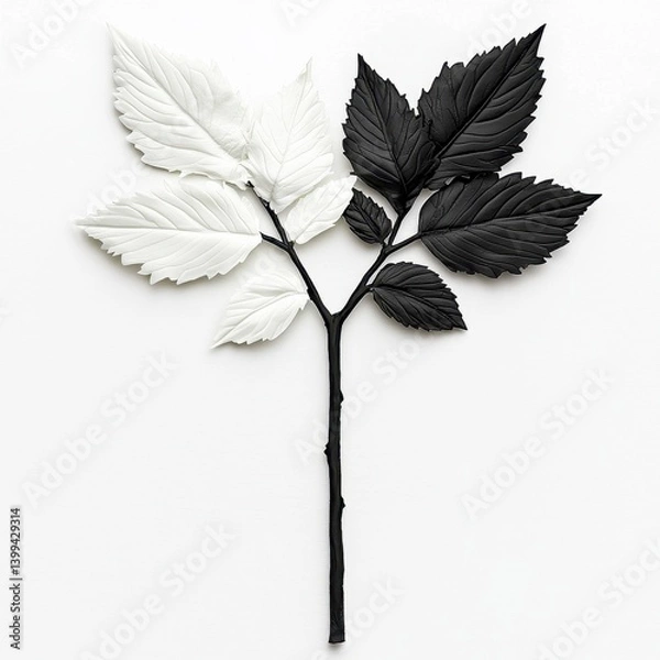 Fototapeta Black and White Plant Leaves Minimalist Still Life Photography, Generative AI.