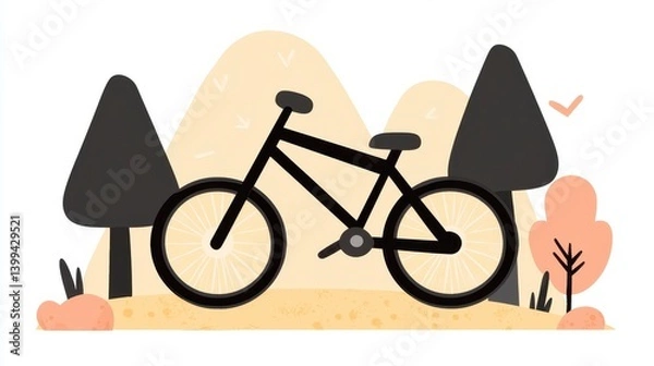 Fototapeta Black Bicycle in Minimalist Landscape Illustration, Generative AI.