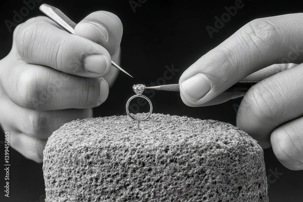 Obraz Precise Hands Repairing a Ring on Dark Textured Surface