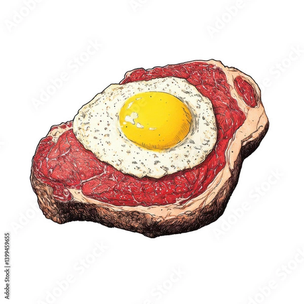 Obraz A plate with fried eggs, bacon slices, and toast makes a classic breakfast meal transparent background