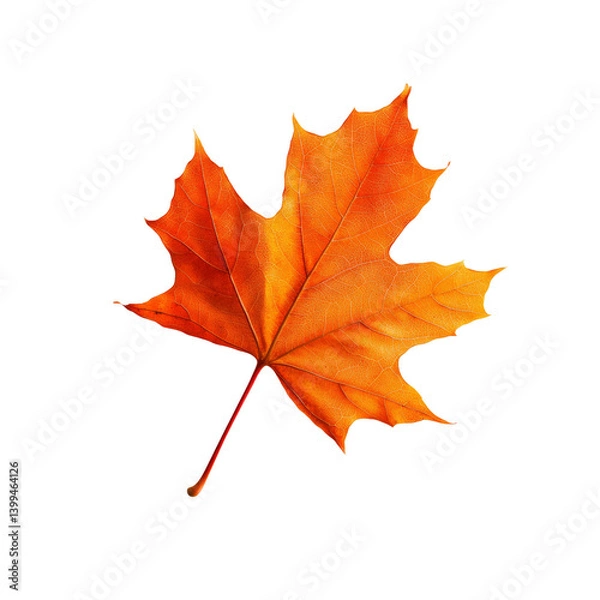 Obraz Single Vibrant Orange Maple Leaf Isolated on Transparent Background