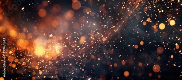 Fototapeta Abstract bokeh background with glowing golden sparkles and dark atmosphere