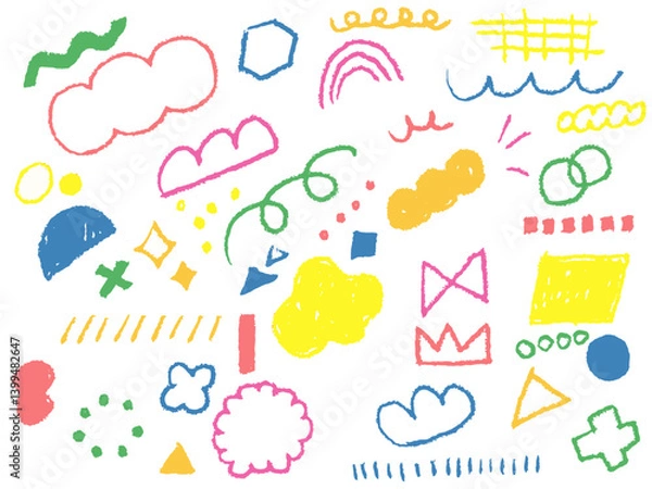 Obraz 手描きあしらセット　幾何学模様　クレヨン