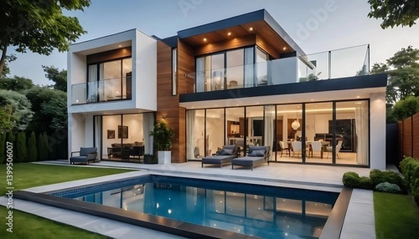 Fototapeta High-Resolution Photo of Sleek Modern House Facade