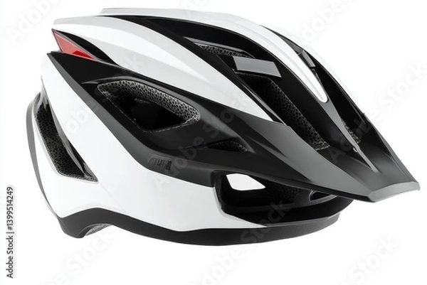 Obraz Stylish white bicycle helmet with black accents.  Features ventilation