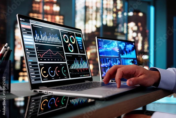 Fototapeta Data Analyst Using Data Analytics KPI