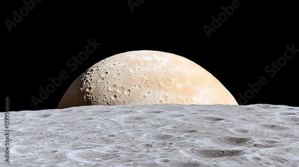 Fototapeta Moon Rising Over Lunar Surface