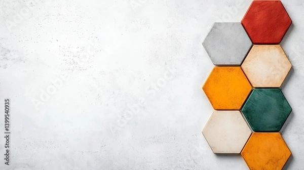 Fototapeta Multicolored Hexagon Tiles on Light Gray Background