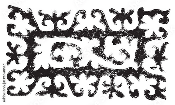 Obraz Silhouette traditional kazakh vector ornament carpet - ethnic black and white pattern texture