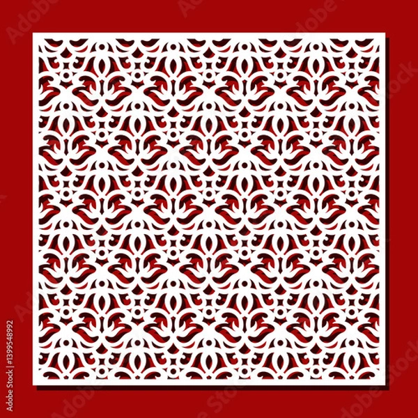 Fototapeta Square openwork panel. Lattice with a beautiful classic plant pattern, elegant ornament. Template for plotter laser cutting of paper, fretwork, wood carving, metal engraving, cnc. Vector illustration.