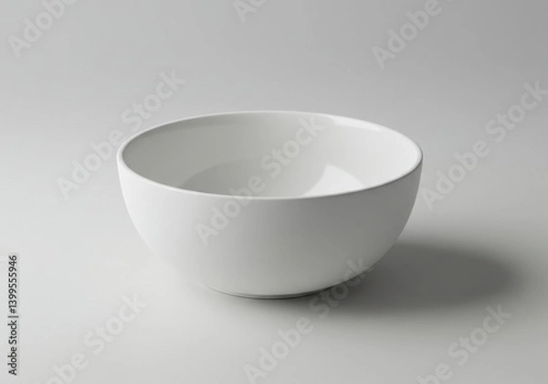 Fototapeta A simple white ceramic bowl sits on a white surface in a studio setting with soft even lighting all around