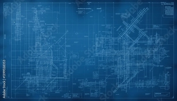 Fototapeta Faded blueprint background for architecture portfolio site