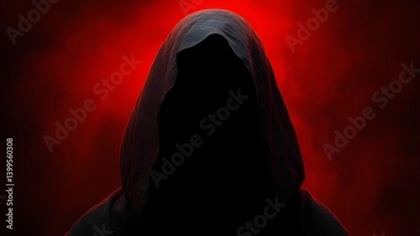 Fototapeta Mysterious cloaked figure dark setting image eerie atmosphere close-up intrigue and suspense