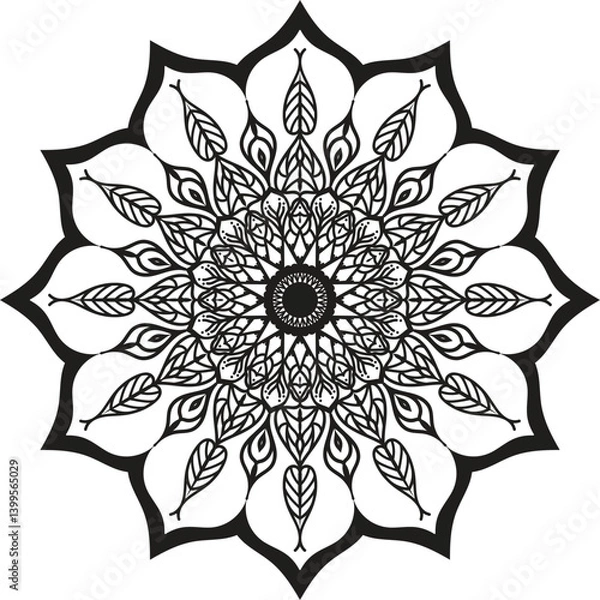 Fototapeta Intricate Black and White Mandala Design for Meditation and Relaxation