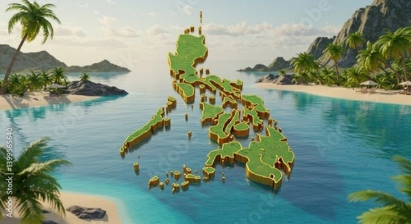 Obraz Philippine Islands Tropical Paradise: 3D Map in Stunning Ocean Setting